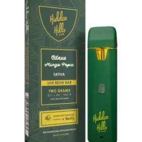 Citrus Mango Popz Hidden Hills Club Live Resin Bar D11+D9+THCP Rechargeable Disposable 2G