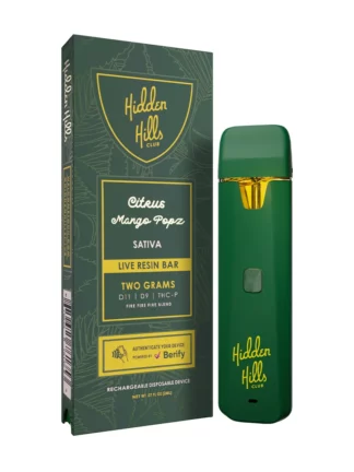 Citrus Mango Popz Hidden Hills Club Live Resin Bar D11+D9+THCP Rechargeable Disposable 2G