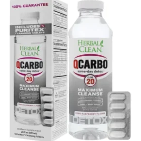 Cran-Raspberry Herbal Clean QCarbo20 Same-Day Detox Drink 20 fl oz + 5 Tablets