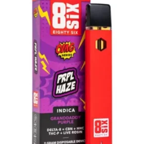 PRPL Haze Granddady Purple 8SIX OMG Series Live Rosin Blend Disposable 2G