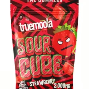 Strawberry Truemoola Sour Cube Live Resin Infused THC Gummies 2000MG